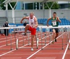 Matt Hudsonn (City of Sheffield) winner of the senior 110 metres hurdles, Northern Championships, Sport City, Manchester